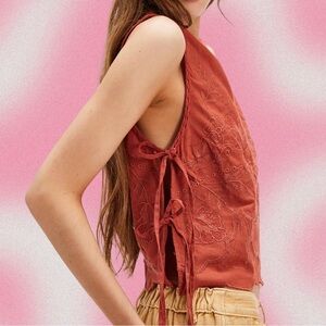 Free People Embroidered Side Tie Tank Top - Rust - Small